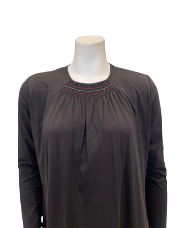 Chicolli N5097-25 Black Smocked Pull On Cotton Nightgown Myselflingerie.com